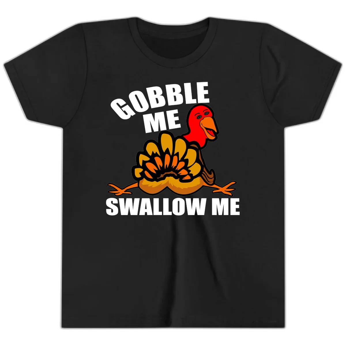 Gobble Me Swallow Me Turkey Youth T-Shirt in Black